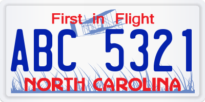 NC license plate ABC5321