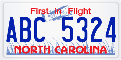 NC license plate ABC5324