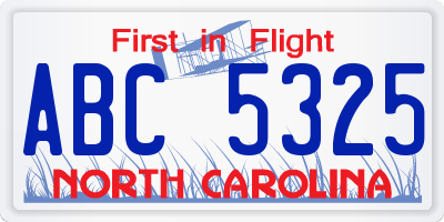 NC license plate ABC5325