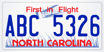 NC license plate ABC5326