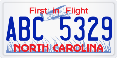 NC license plate ABC5329