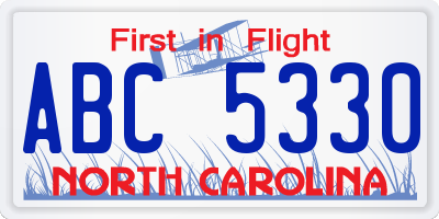 NC license plate ABC5330