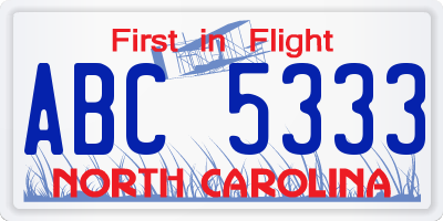 NC license plate ABC5333