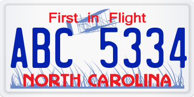 NC license plate ABC5334