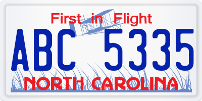 NC license plate ABC5335