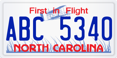 NC license plate ABC5340