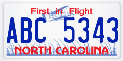 NC license plate ABC5343