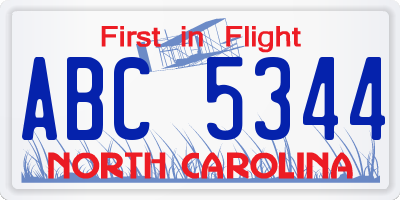 NC license plate ABC5344