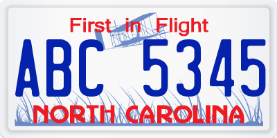 NC license plate ABC5345