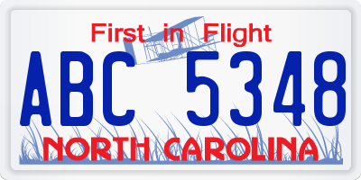 NC license plate ABC5348