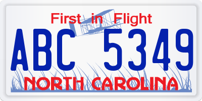 NC license plate ABC5349