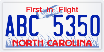 NC license plate ABC5350