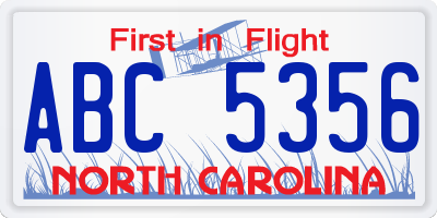 NC license plate ABC5356