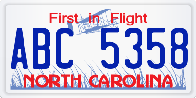 NC license plate ABC5358