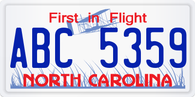NC license plate ABC5359