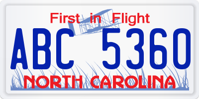 NC license plate ABC5360