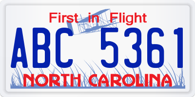 NC license plate ABC5361