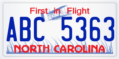 NC license plate ABC5363