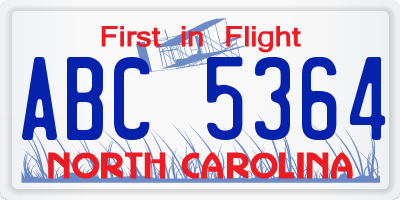 NC license plate ABC5364