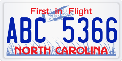 NC license plate ABC5366