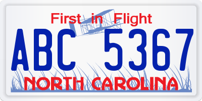 NC license plate ABC5367