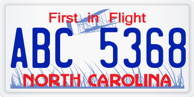 NC license plate ABC5368