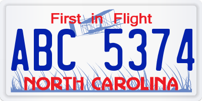 NC license plate ABC5374