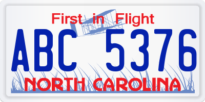 NC license plate ABC5376