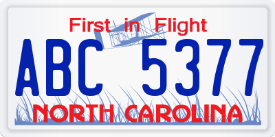 NC license plate ABC5377