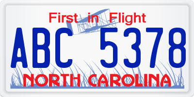 NC license plate ABC5378