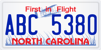 NC license plate ABC5380