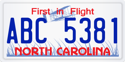 NC license plate ABC5381