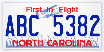 NC license plate ABC5382