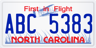 NC license plate ABC5383