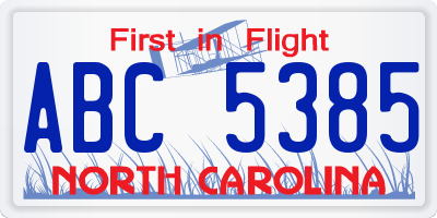 NC license plate ABC5385