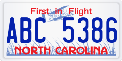 NC license plate ABC5386