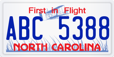 NC license plate ABC5388