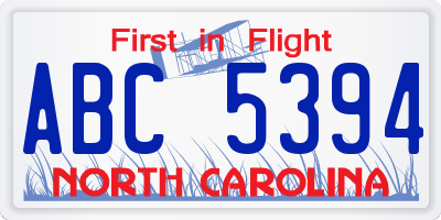 NC license plate ABC5394