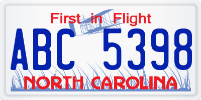 NC license plate ABC5398