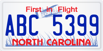 NC license plate ABC5399