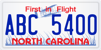 NC license plate ABC5400