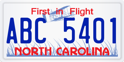 NC license plate ABC5401