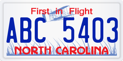NC license plate ABC5403