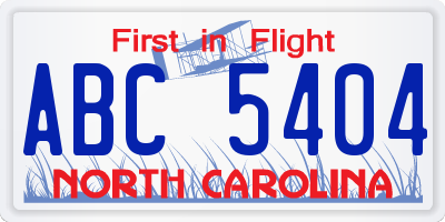 NC license plate ABC5404