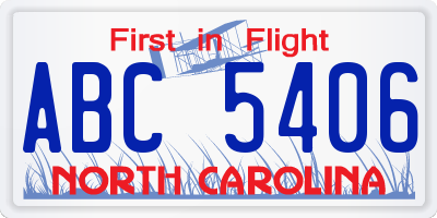 NC license plate ABC5406