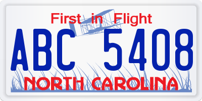 NC license plate ABC5408