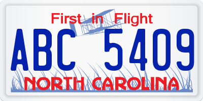 NC license plate ABC5409