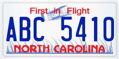 NC license plate ABC5410
