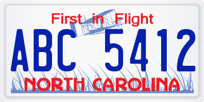 NC license plate ABC5412