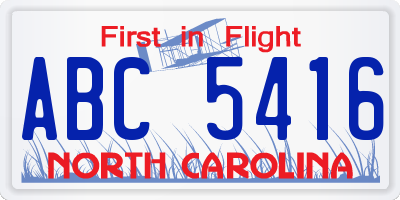 NC license plate ABC5416